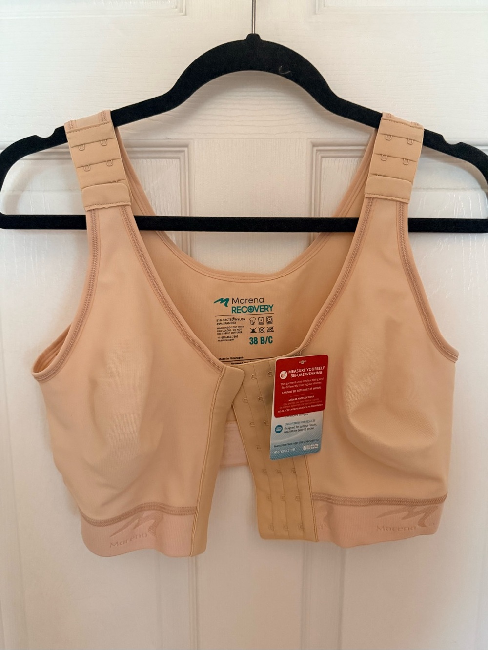 Marena Recovery Front-Closure Nude Compression Bra 38 B/C Marena Sizing